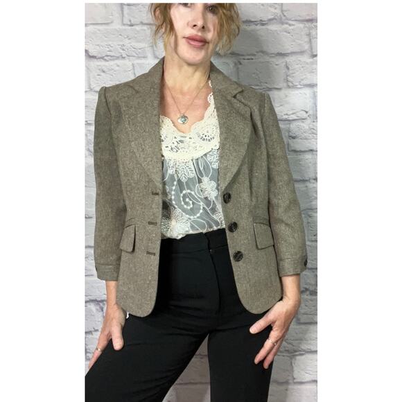 The Limited Vintage Y2K Tweed Wool Blend Old Money Style Neutral Blazer - Picture 3 of 10